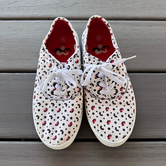 Disney Minnie & Mickey Mouse Women’s Lace Sneakers Size 8 White Black Red - Picture 1 of 7